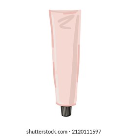 Pink cream tube, vector illustration. Beauty product package. Face cream illustration. 