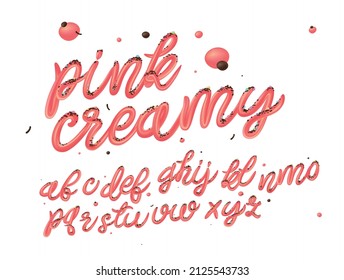 Pink Creamy. Sweet Glossy Letters. Ice Cream And Dessert Lettering. Frozen Type. Ice Cream Font. 