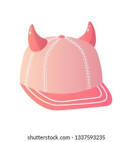 Pink creative baseball cap with horns on top on white