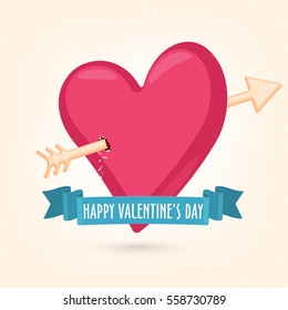 Pink creative heart with arrow for Happy Valentine's Day celebration.