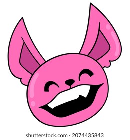 pink creature head is laughing happily, vector illustration carton emoticon. doodle icon drawing