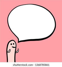 Pink creature long and speech bubble hand drawn illustration cartoon style minimalism