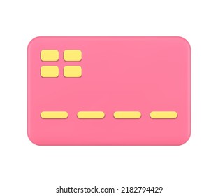 Pink credit card banking account e money financial security contactless payment shopping transaction realistic 3d icon vector illustration. Bank debit currency electronic pay plastic digital device