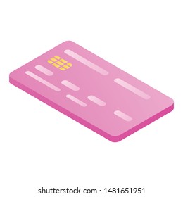 Pink credit card icon. Isometric of pink credit card vector icon for web design isolated on white background
