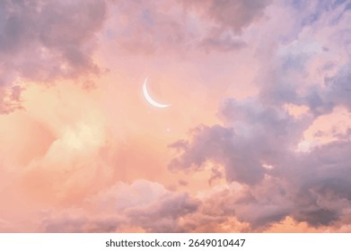 Pink Crescent Moon in a Pink Sky