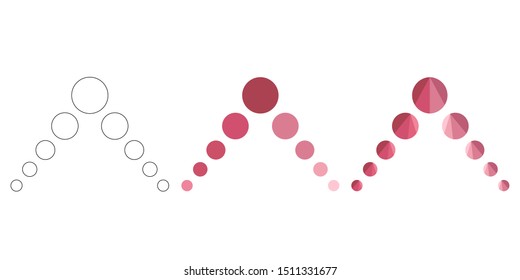 Pink and crimsom polygonal, flat and contour arrows set isolated on a white background