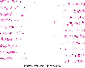 Pink crimson hearts confetti frame border invitation card vector background. Simple flying hearts shapes illustration. Love concert holiday graphic design.