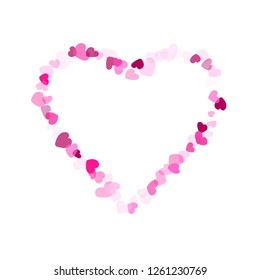 Pink crimson hearts confetti frame border wedding vector background. Fantastic flying heart shapes decoration graphic design. 