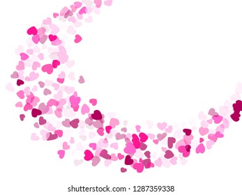 Pink crimson hearts confetti frame border invitation card vector background. Fascinating falling hearts scatter illustration. 