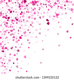 Pink crimson hearts confetti frame border Valentines Day vector background. Wonderful falling hearts isolated graphic design. 
