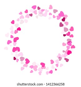 Pink crimson hearts confetti frame border wedding event vector background. Wonderful falling hearts isolated graphic design. 