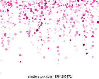 Pink crimson hearts confetti frame border wedding vector background. Fascinating falling hearts scatter illustration. Love concert holiday graphic design.