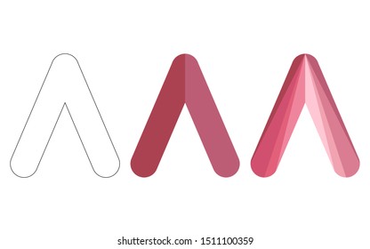 Pink and crimson polygonal, flat and contour arrows set isolated on a white background