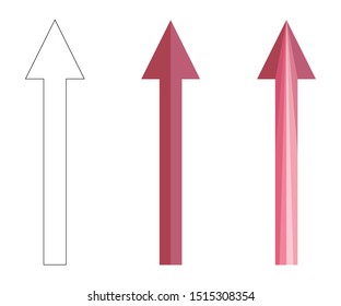 Pink and crimson polygonal, flat and contour arrows set isolated on a white background