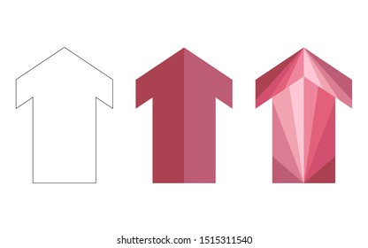 Pink and crimson polygonal, flat and contour arrows set isolated on a white background