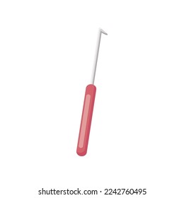 Pink crochet hook cartoon illustration. Cartoon drawing of accessory for knitting clothes or working with wool isolated on white background. Needlework, handicraft concept