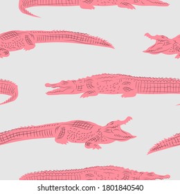 Pink crocodiles. Vector pattern for your design.