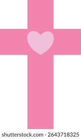 Pink Cross with Heart Flat Style Illustration.
Cute Religious Symbol Vector Isolated.
Transparent background. 