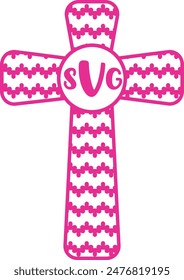 Pink cross monogram on white background. Vector illustration.