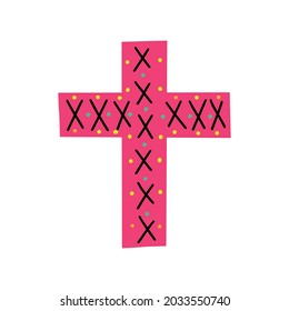 Pink cross with a pattern for Day of the Dead. Vector illustration