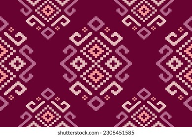 Pink Cross stitch colorful geometric traditional ethnic pattern Ikat seamless pattern border abstract design for fabric print cloth dress carpet curtains   sarong Aztec African Indian Indonesian 