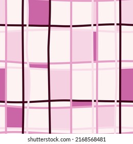 Pink crossed lines grid seamless pattern. Hand drawn plaid endless wallpaper. Checkered background. Design for fabric, textile print, wrapping, cover. Vector illustration