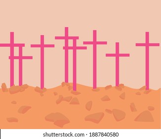 Pink Crosses Represent The Struggle Of Women Victims Of Femicide In Mexico.