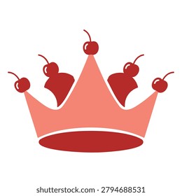 A pink crown adorned with cherries on its points, a royal symbol with a fruity twist, illustration