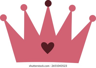 Coroa Rosa com Ícone Coração - Realeza Simples e Princesa Tiara Ilustração