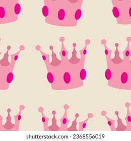 Pink crown seamless vector background or tile pattern