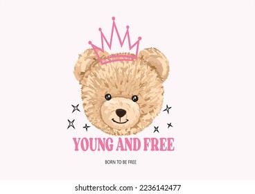 pink crown teddy bear vector design