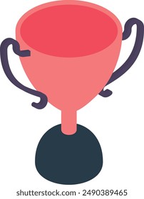 pink crown women influence trophy isometric concept, title of her cup with black base vector icon design, token of recognition symbol, Expression of gratitude sign, distinctive insignia illustration