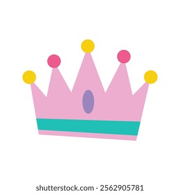 A pink crown with yellow dots, symbolizing celebration or royalty. Often used as a festive party prop.