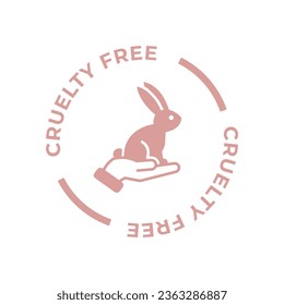 Pink cruelty free circle icon. Not tested on animals with rabbit silhouette label. Vector illustration.