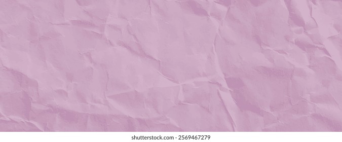 Pink crumpled paper background with a textured, wrinkled style. The background is soft pink, creating a gentle, artistic look. Paper texture background vector. Pink background.