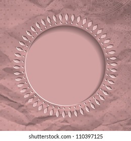 The pink crumpled paper frame. Vector illustration. Eps10.