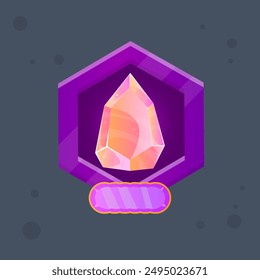 Icono De Juego Esotérico De La Magia De La Gema De Cristal Rosa En El Diseño Aislado Del Vector Del Marco Púrpura Del Hexágono