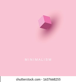 Pink cube 3D minimalism. Vector image.