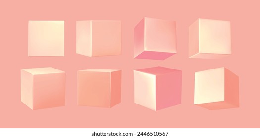 Pink Cube 3d render. Set square block. vector illustration