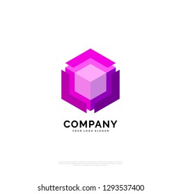 pink cube logo design template. creative sign. Universal vector icon. - Vector
