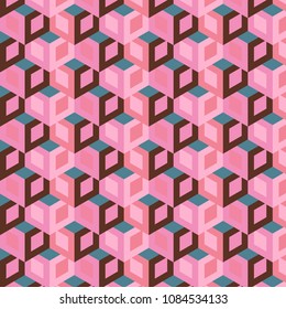 pink cubes in a pattern with 3D construction appearance. building blocks cubes with illusion of depth for creative surface designs