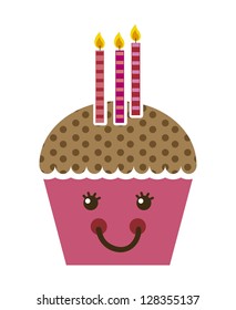 pink cup cake cartoon isolated. vector illustration