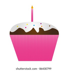 pink cup cake isolated over white background. vector