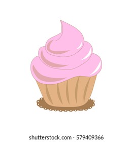 Pink cup cake. vector illustration