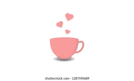 Pink Cup of coffe with love aroma concept illustration