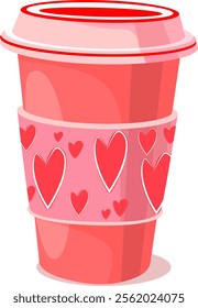 pink cup of coffee with hearts without background