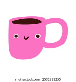 Pink cup of coffee . Vector design. Hand drawn illustration on white background. 