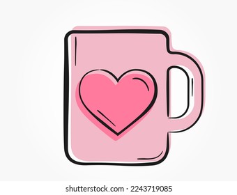 pink cup with heart. romantic and love symbol. hand drawn valentine's day design. vector vector image