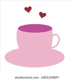 Pink cup with hearts isolated on white background vector