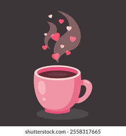 Pink cup. Hot drink. Happy Valentines day. Flat vector illustration.